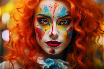 Generative AI picture Abstract modern art illustration circus actors in disguise clown makeup face art