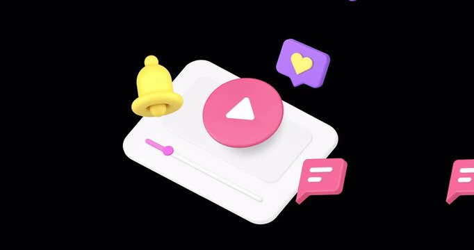 Video blog vlog cyberspace channel online broadcasting multimedia content 3d animation with alpha channel. Media content internet streaming live information web player digital webinar marketing