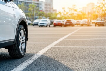 Car parked in an outdoor parking lot on a sunny day, Car insurance background, Used car for sale and rental service