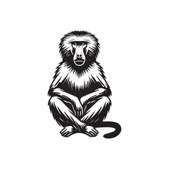 Fototapeta premium Baboon silhouette, Baboon clipart, A Baboon Sitting Calmly Vector Illustration in black and white