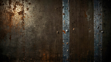 Obraz premium A high-resolution image featuring a rustic metal wall with visible aged patterns and stains, representing history.