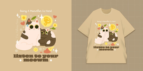 Urban print for Tshirt with kitties in flat design