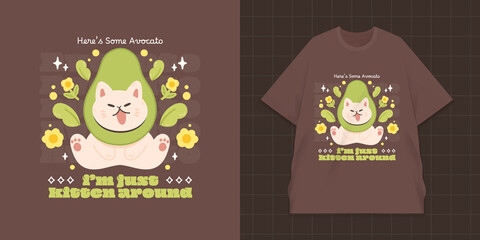 Urban print for Tshirt with kitty in flat design