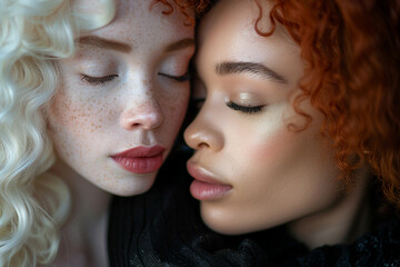 Obraz premium Created with generative AI picture of black african model facing albino woman