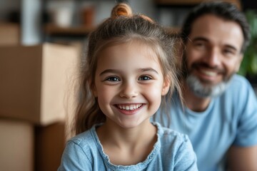 Happy daughter having fun with her parents while relocating in new apartment, Generative AI