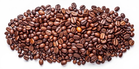 Fototapeta premium Abstract collage of coffee beans in various shapes and sizes on a white background