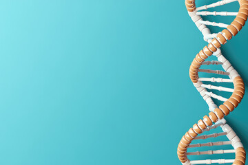 DNA helix structure, symbolizing genetic code and biological diversity against a vibrant turquoise background, representing life and scientific exploration.
