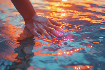 AI generated photo of hand holding water from the river