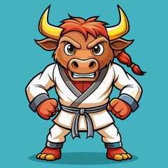 Fototapeta premium karate bull maskot in kimono