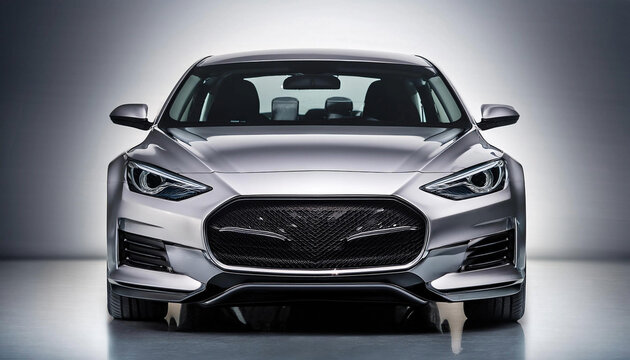 luxury silver car on silver background