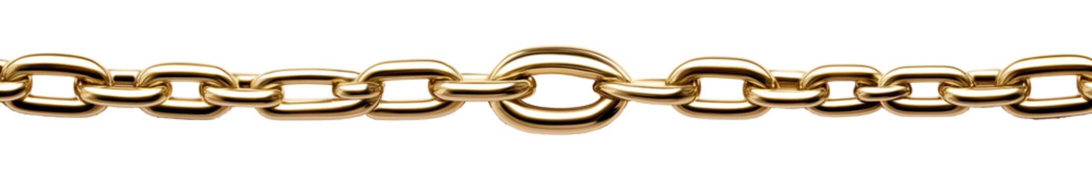 Single gold chain link close-up isolated on transparent background