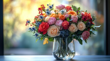 Fototapeta premium Elegant floral arrangement in a glass vase