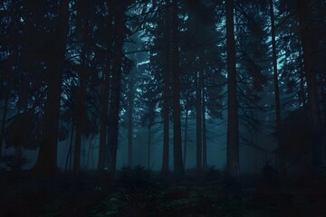 Obraz premium Overcast and Gloomy Rainy Day in a Foggy, Primal Forest