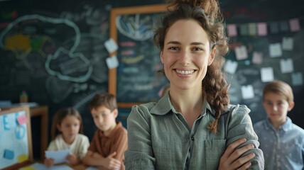 Fototapeta premium portrait of a europe female teacher, portrait of female teacher, student in classroom XXI