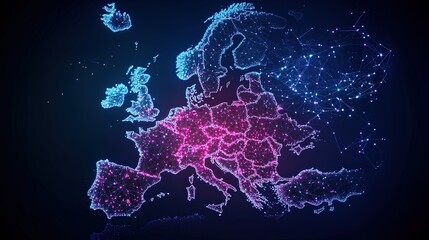 Futuristic European Map with Data Points