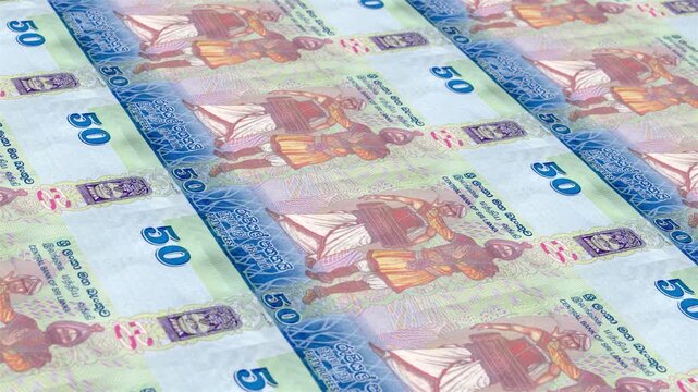Sri Lanka Sri Lankan Rupee 50 Banknotes Money Printing House, Printing Fifty Sri Lankan Rupee, Printing Press Machine Print out Sri Lankan Rupee, Being printed by currency press machine 50
