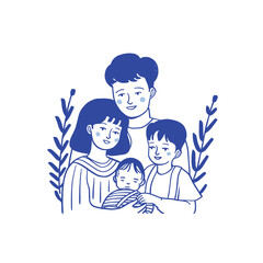 Hand-drawn illustration of a family with a newborn, featuring loving expressions and simple lines.
