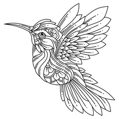 Hand drawn of humming bird in zentangle style