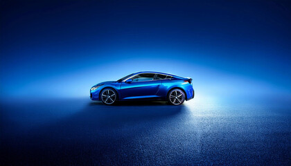 A Car on a blue Background: Luxury Expensive Blue Car with Shiny Clean Lines