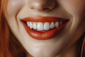 Beautiful smile girl with white teeth. natural skin studio portrait. close up. red lips