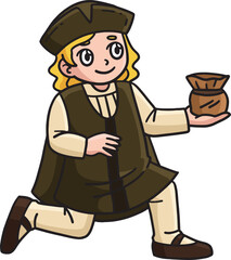 Columbus Day Man with a Gift Cartoon Clipart