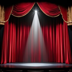 Magic Theater Stage with Red Curtains and Spotlight background