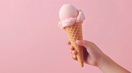 Holding a Delectable Ice Cream Cone with Pink Pastel Background