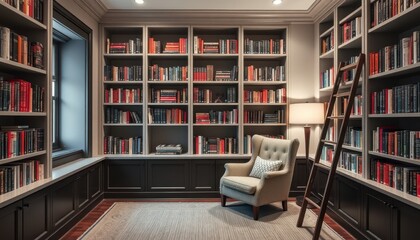 Cozy Reading Nook with Bookshelves and Armchair.