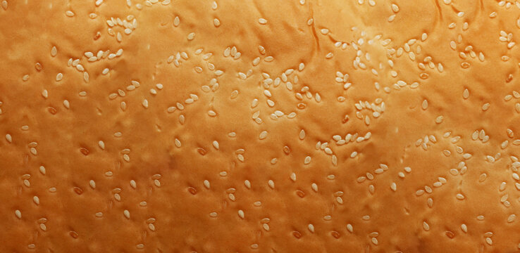 Burger bun texture. Sesame seeds. Bakery background