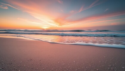 Fototapeta premium Beautiful Sunset over the Ocean with Soft Waves.