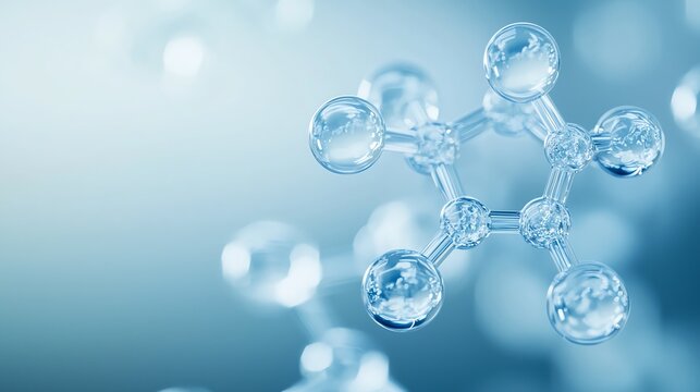 Close-up of a molecular structure showcasing interconnected spheres, symbolizing science and innovation in a vibrant blue background.