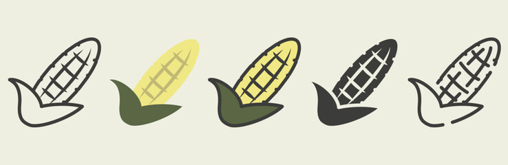 Corn in different styles. Corn icons. Set of corn.