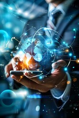 Businessman Holding Digital Globe.