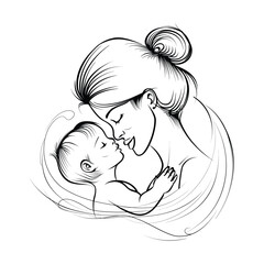 Simple and elegant sketch of a mother and baby sharing a loving moment.