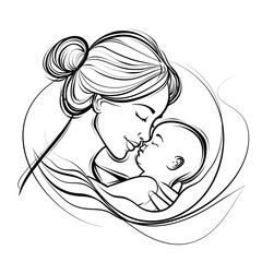 Simple and elegant sketch of a mother and baby sharing a loving moment.