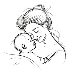 Simple and elegant sketch of a mother and baby sharing a loving moment.