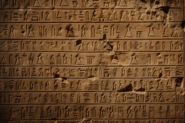 Close-up of hieroglyphics on the pyramid walls.