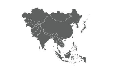 Asia map isolated on white background. for website layouts, background,education,precise, customizable,Travel worldwide, map silhouette backdrop, earth geography, political,reports.