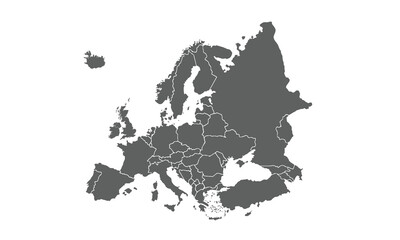 Europe map isolated on white background. for website layouts, background,education,precise, customizable,Travel worldwide, map silhouette backdrop, earth geography, political,reports.