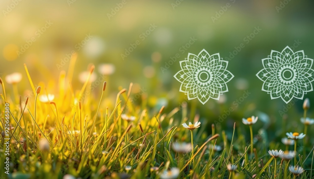 Sticker Mandala and Daisies in a Field.