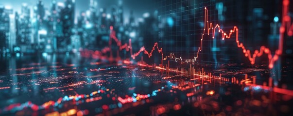 Fototapeta premium Dynamic stock market graph visualization with red and green trends, representing current financial data and analytics.