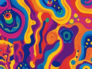 Fototapeta premium Retroinspired shapes, vivid psychedelic patterns, flat design illustration