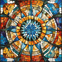 Colorful mosaic with a radial pattern. AI Generated Images