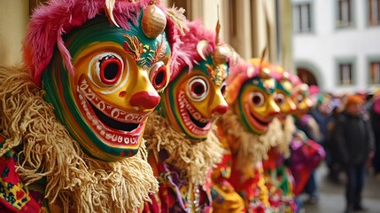 Obraz premium 23. **The traditional and vibrant masks and costumes of the Fasnacht festival in Basel, Switzerland**