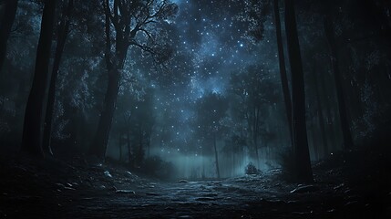 Obraz premium Starry Night in a Dark Forest