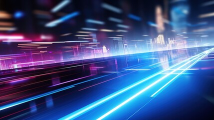 Abstract blue and pink streaks of light blur.