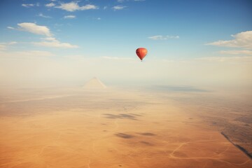 Aerial view of the pyramids from a hot air balloon.