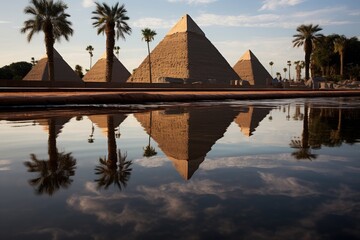 Naklejka premium Reflection of the pyramids in a nearby pond.