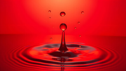 Water droplet splash against a red backdrop