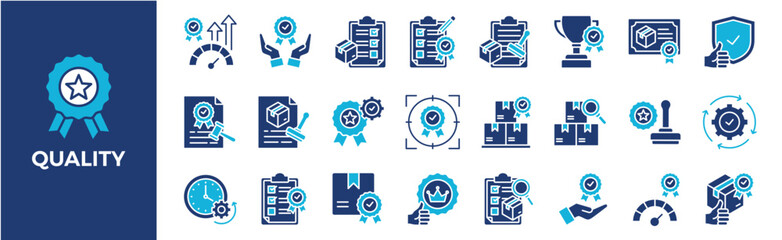 Quality icon collection set. Containing design,  business, certificate, guarantee, sign, vector, satisfaction and more. Solid vector icons collection